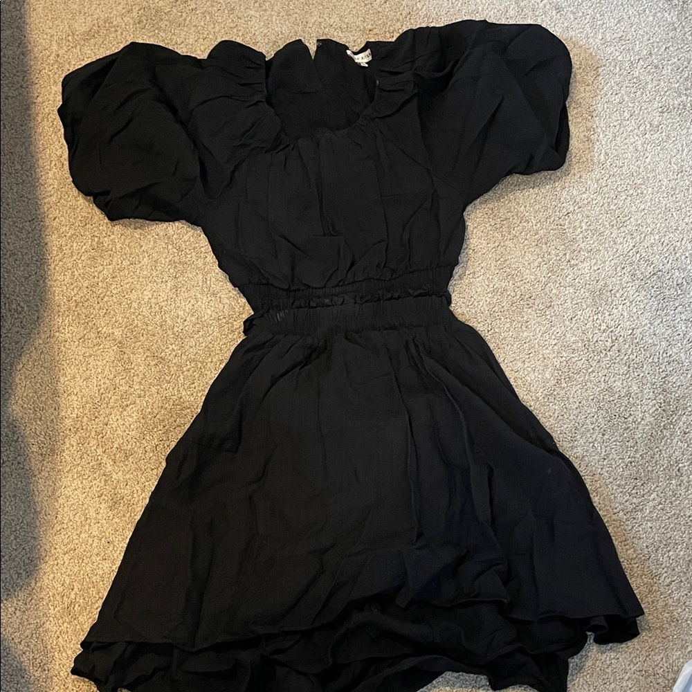 Moon River Black Linen Mini Dress